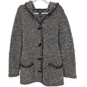 LRL Ralph Lauren Hooded Cardigan S Black Cream Lambswool Toggle Coat Heritage